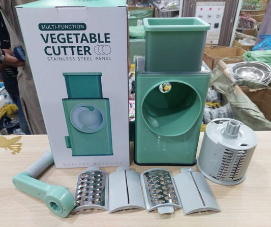 Multifunctional Rotary Vegetable Cutter | Cheese Grater With Handle Durable Mandolin Slicer With Suction Base | 3 In 1 Interchangeable Blades