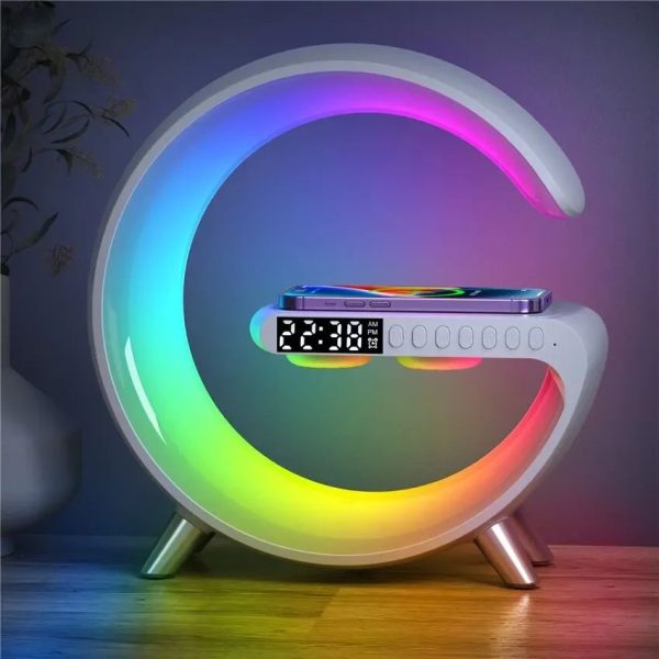 G63 Rgb Light Bluetooth Speaker Charging 4 In 1 Led Atmosphere Rgb Night Light Alarm Clock Desk Lamp Bluetooth Speaker Wireless Charging Modern